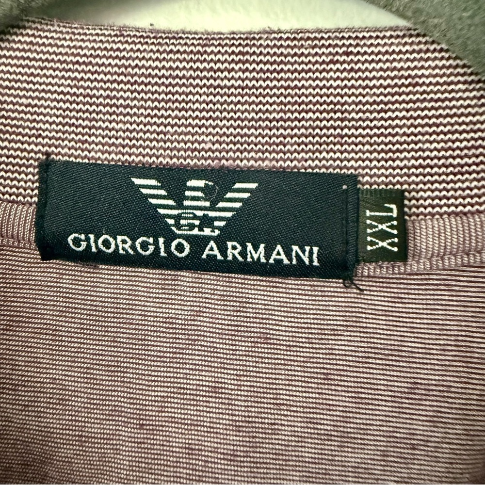 🌻EUC Giorgio Armani Tipped Polo | Quiet Luxury Mauve Textured Knit - Picture 3 of 7